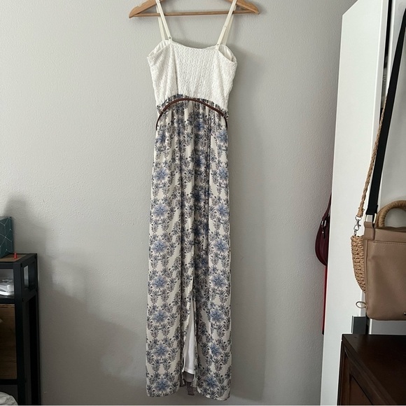 Lily Rose color block mixed textile maxi dress cream floral belt size small - Picture 2 of 16